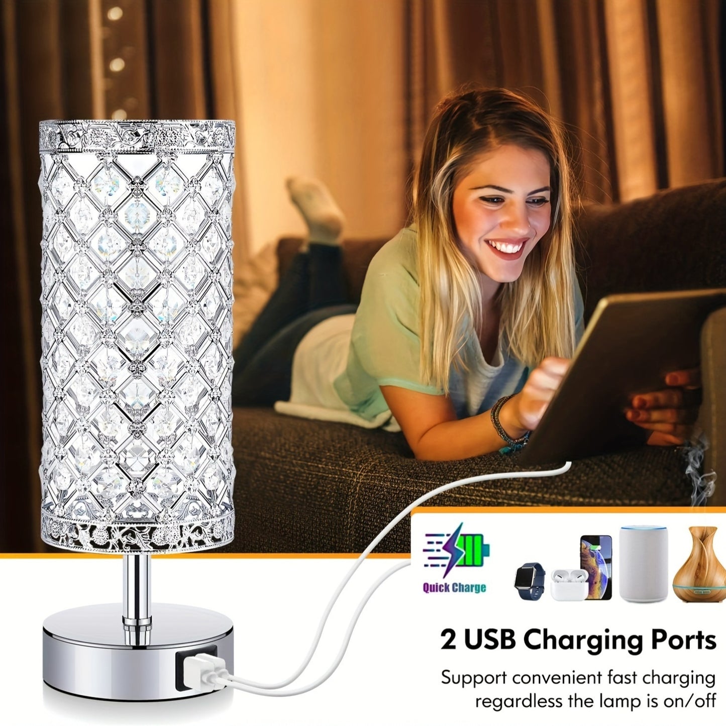 1 Pack Touch Control Crystal Table Lamp
