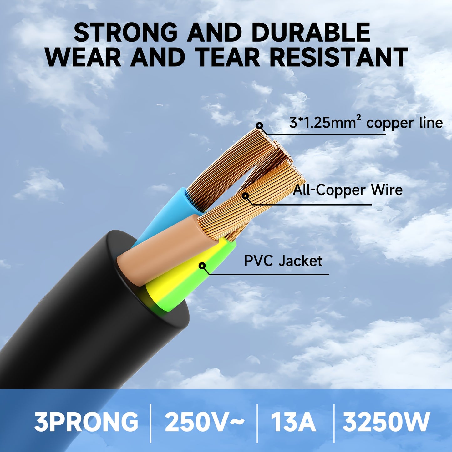 3 Way Power Cord Splitter Cable, 3 Prong 1 To 3 Extension Cord