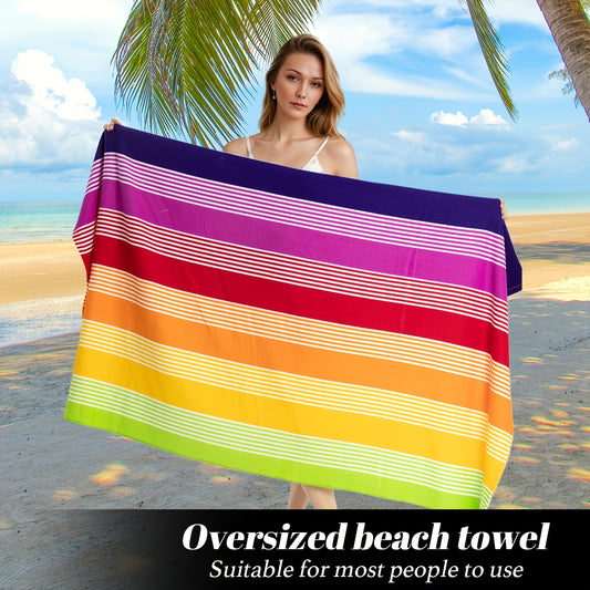 Super Soft Extra Large Rainbow Striped Beach Towel - Vibrant Rainbow Colors
