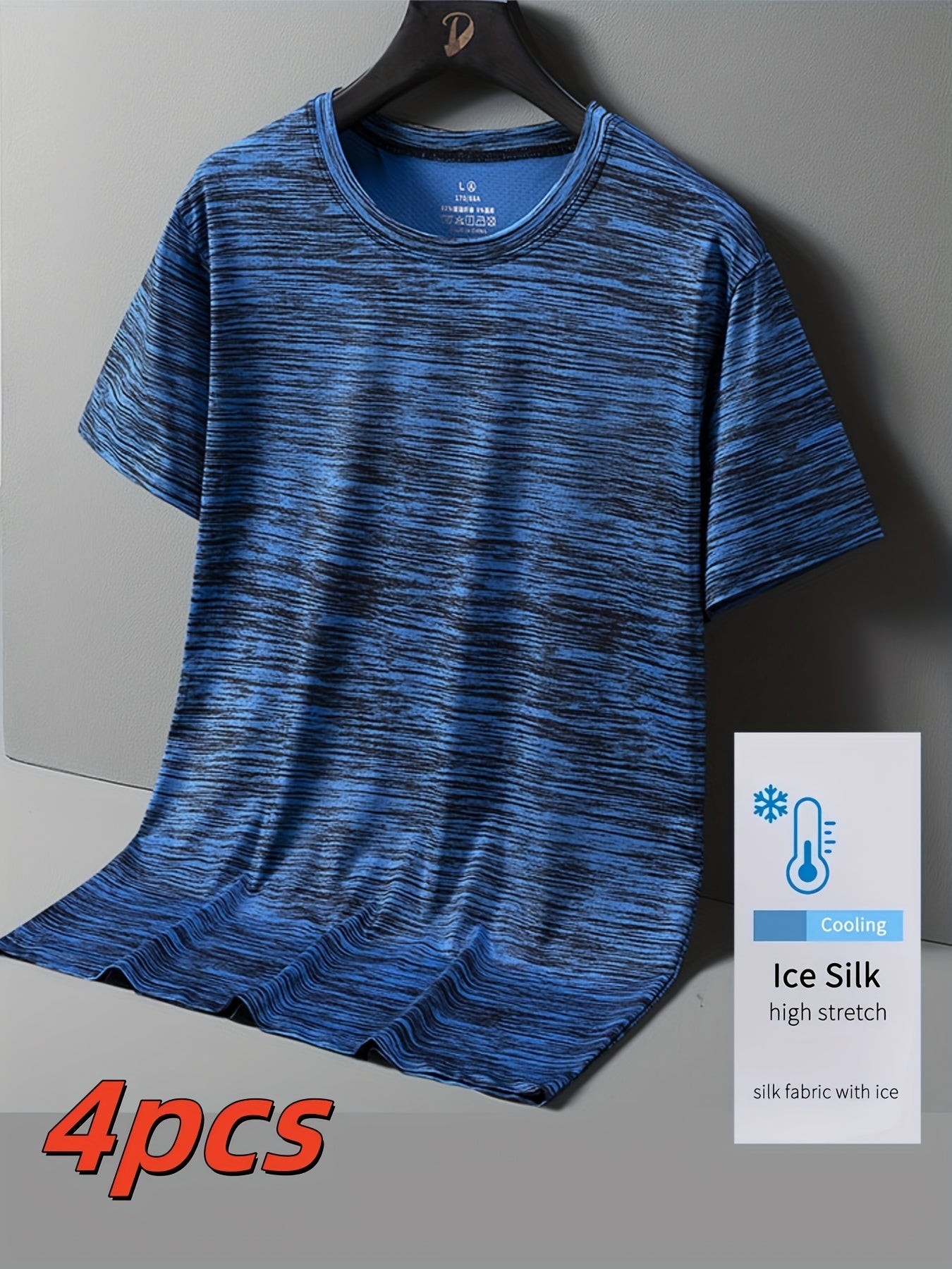 4pcs Men'S Ice Silky Breathable Athletic T-Shirts