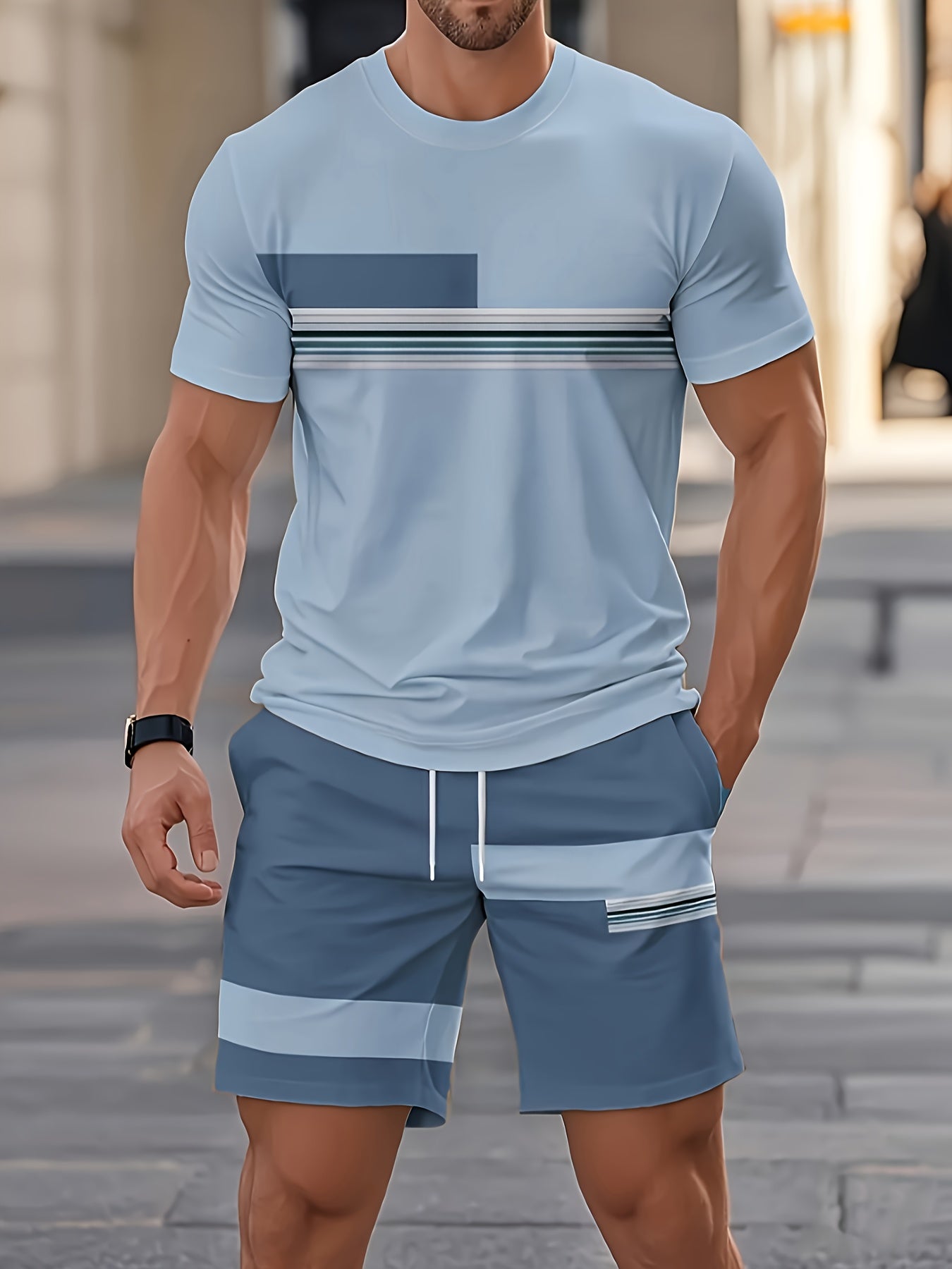 Men's Casual 3D Print T-Shirt & Shorts Set