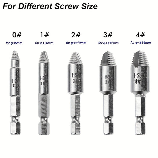 A set of 5 Damaged Screw Extractor Drill Bit