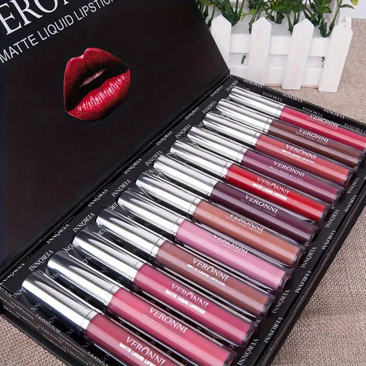 VERONNI 12pcs Long-Lasting Matte Lip Glaze Set