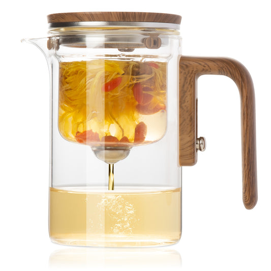 Water Separation Glass Teapot With Wooden Handle