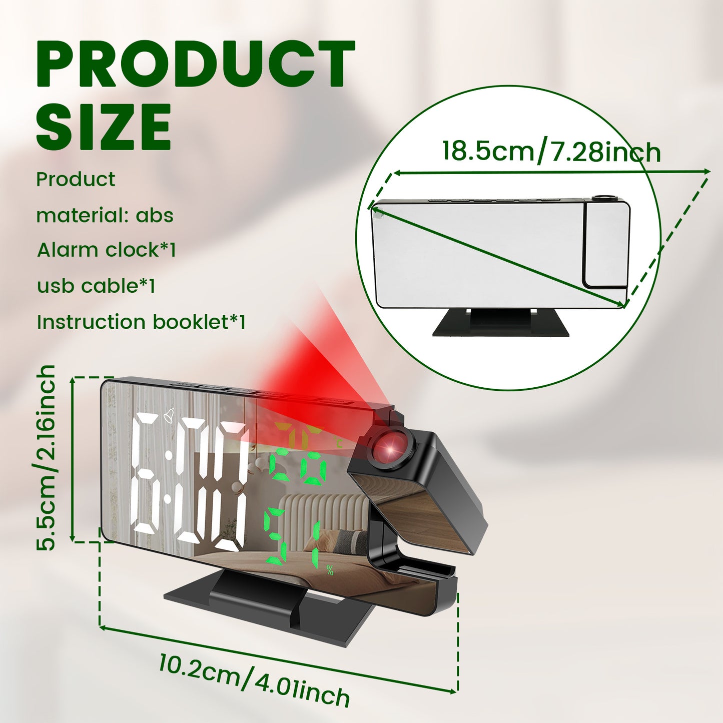 [Rotatable Mirror Projection Clock] 4 Level Dimmable Projection Alarm Clock