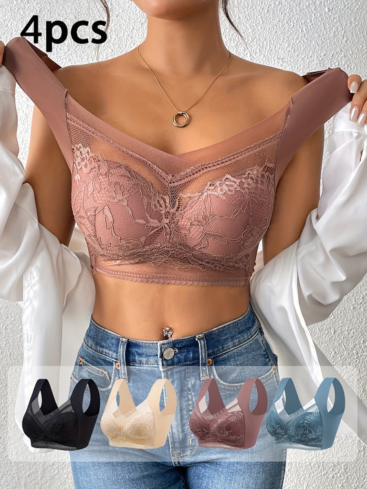 4pcs Set, Seamless And Sexy Push-Pull Wireless Posture Correction Bra