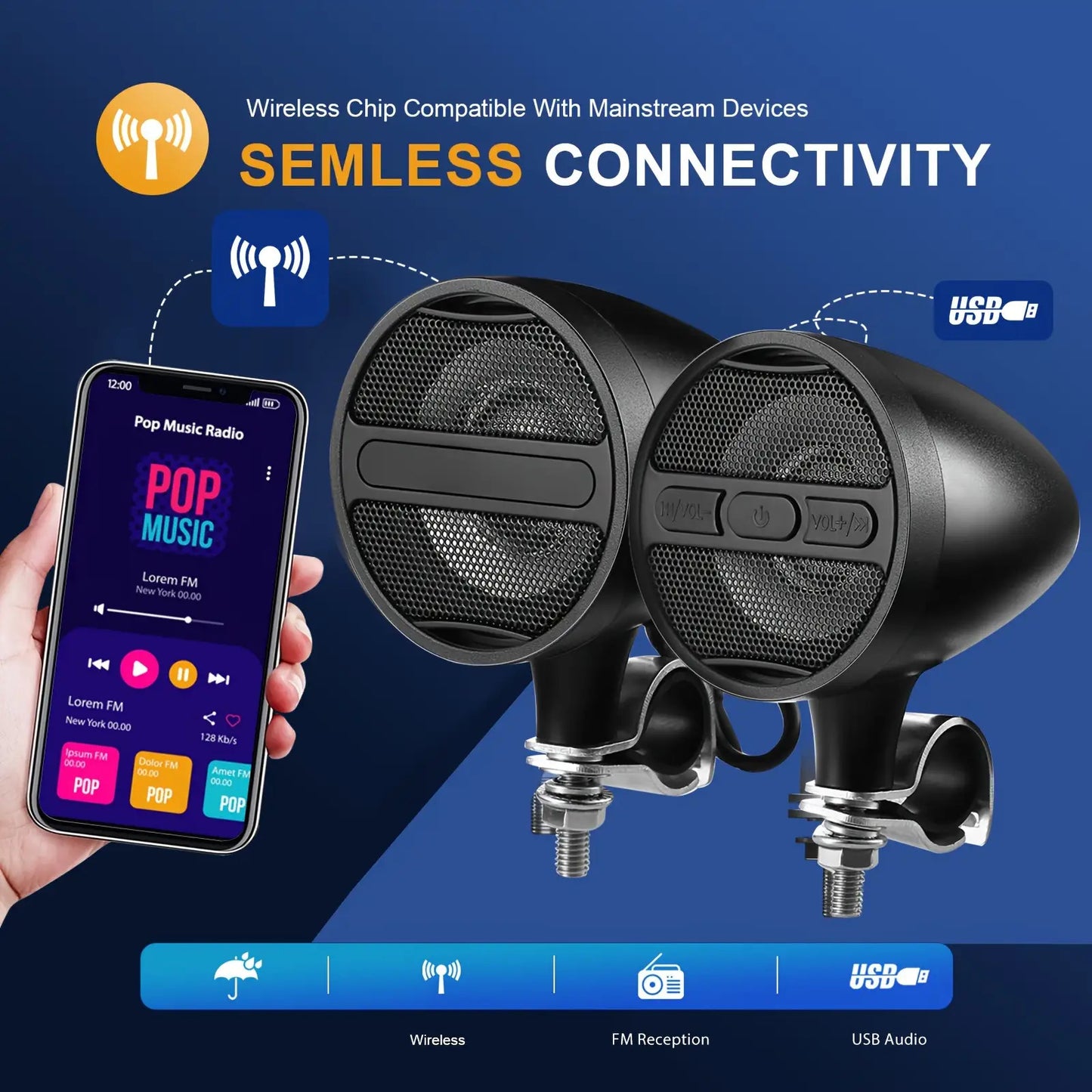 Wireless Motorcycle Audio Stereo Speaker