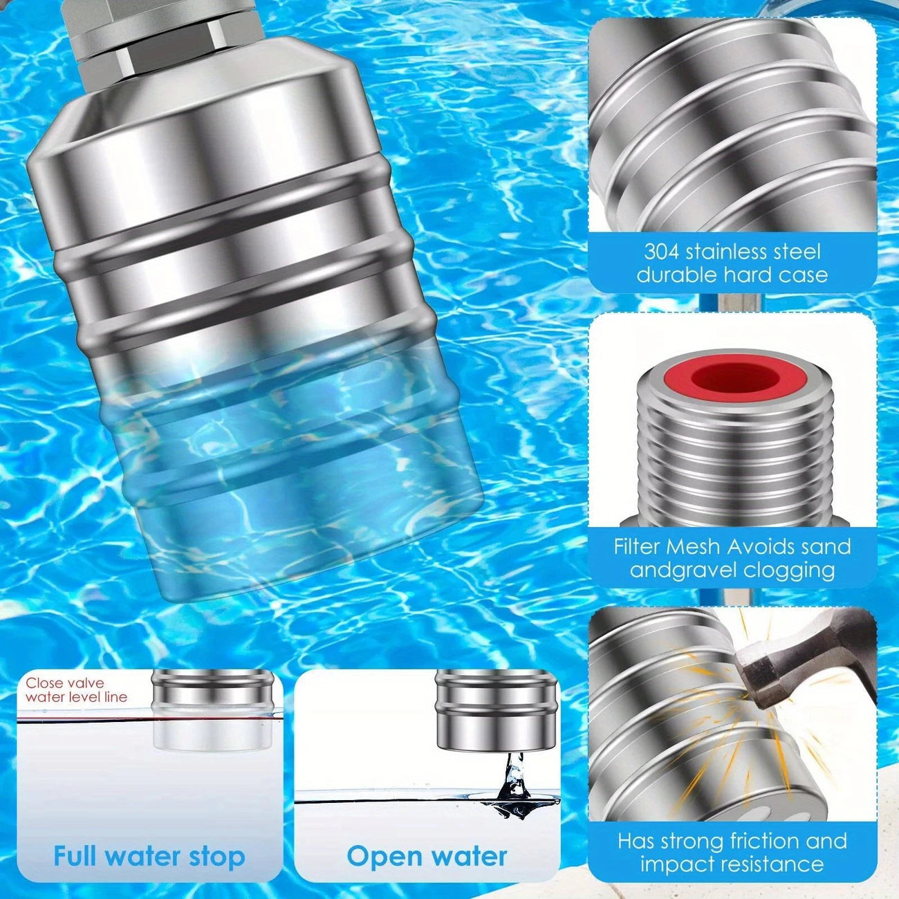 Stainless steel automatic water level control float valve