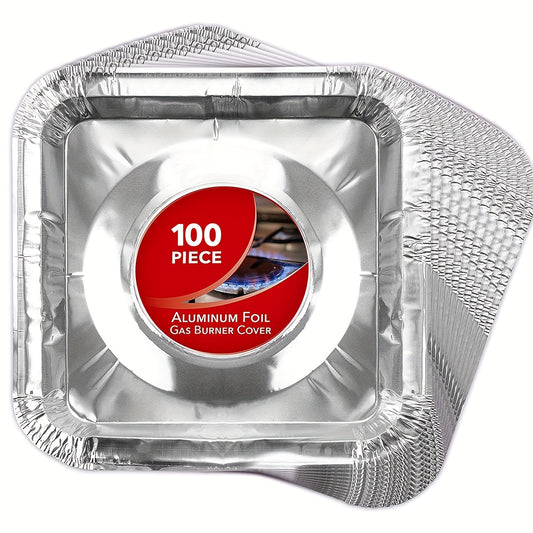 100 Aluminum Foil Square Stove Burner Covers One-time Heavy Thick Mass Pads