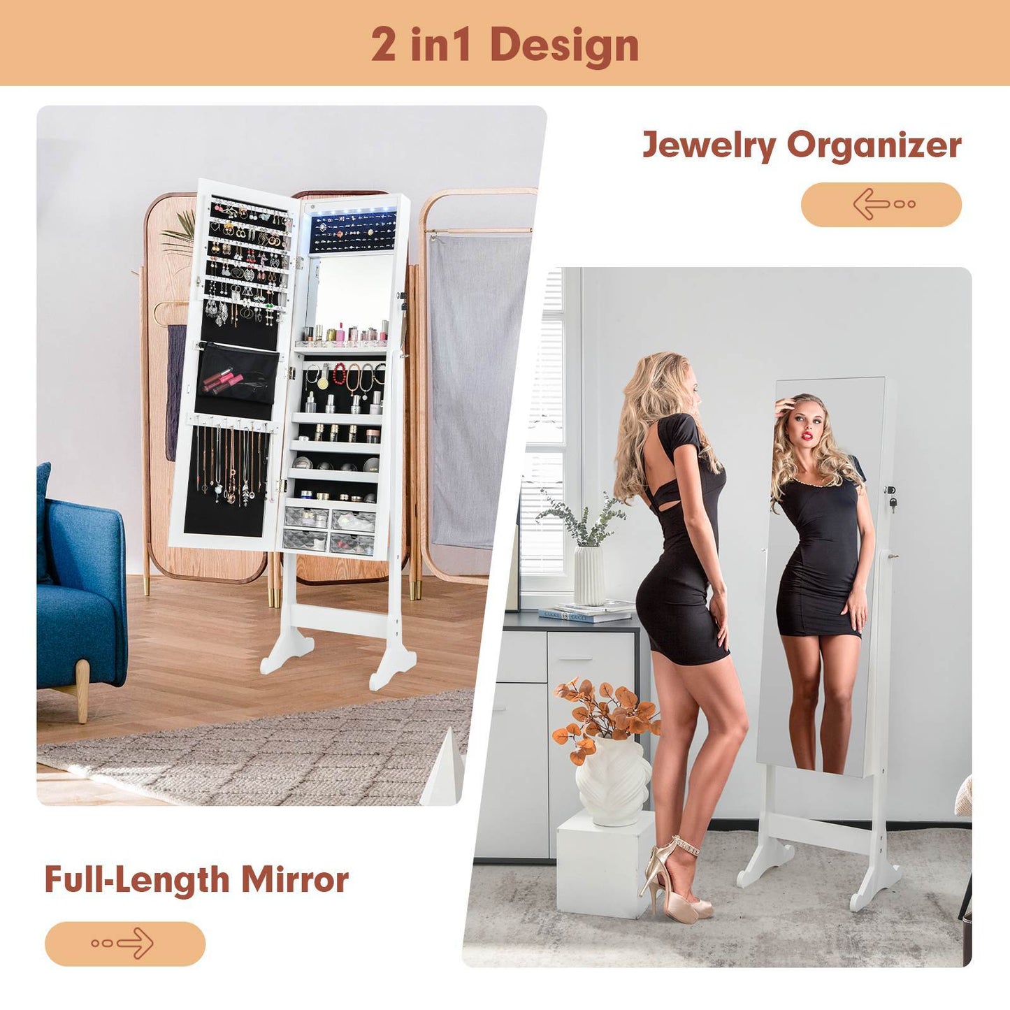 Full-length MirrorJewelry Armoire Storage Jewelry