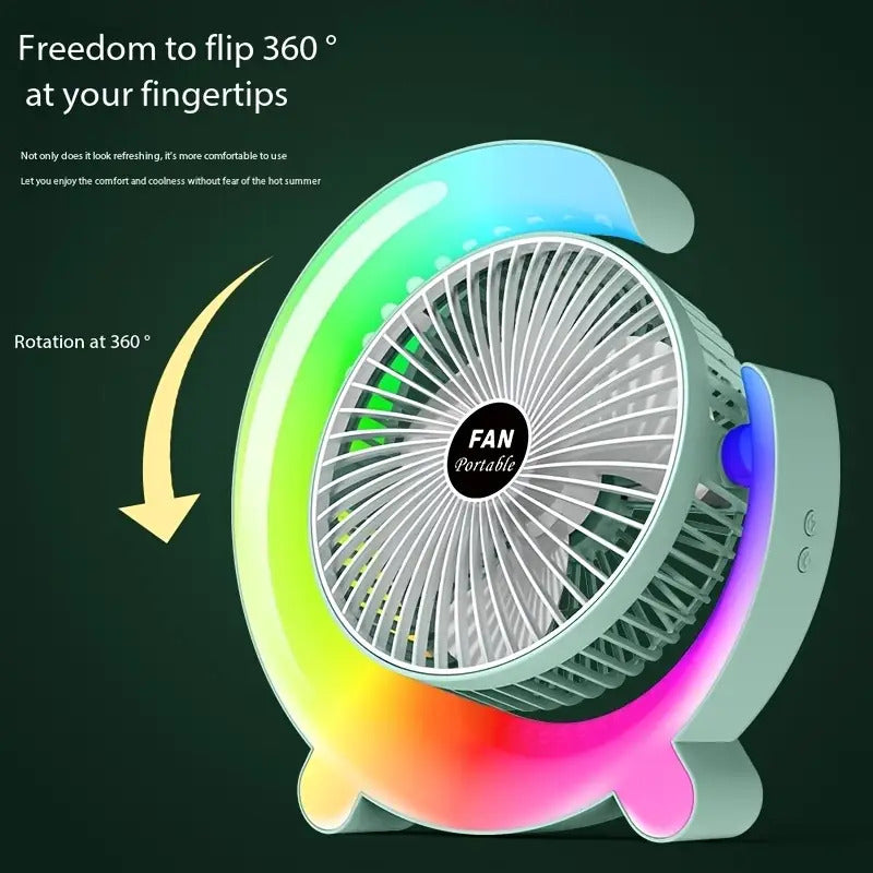 USB Desk Fan with LED Lighting - Quiet Portable Desktop Cooler