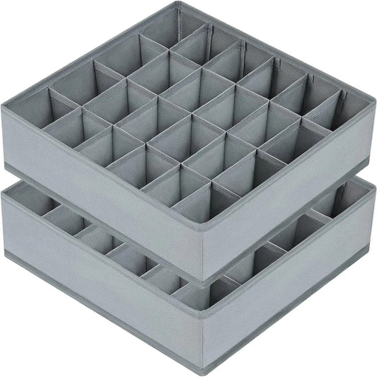 3 Pack 24-Compartment Fabric Socks & Underwear Organizers