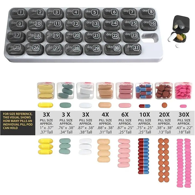 Deluxe 31-Day Pill Organizer - Thick, Durable PP Material