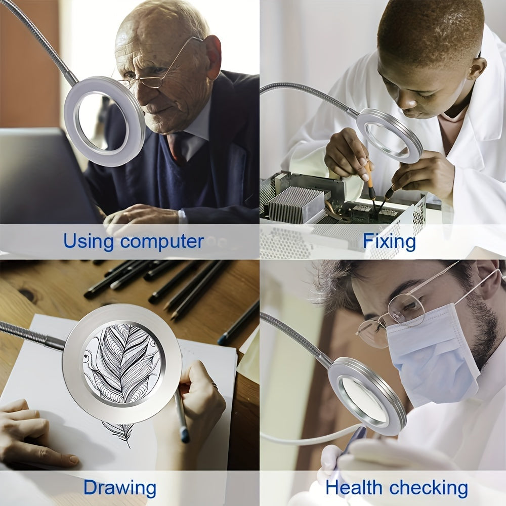 With clip 5V USB LED Magnifying Glass - 3 Color Mode，