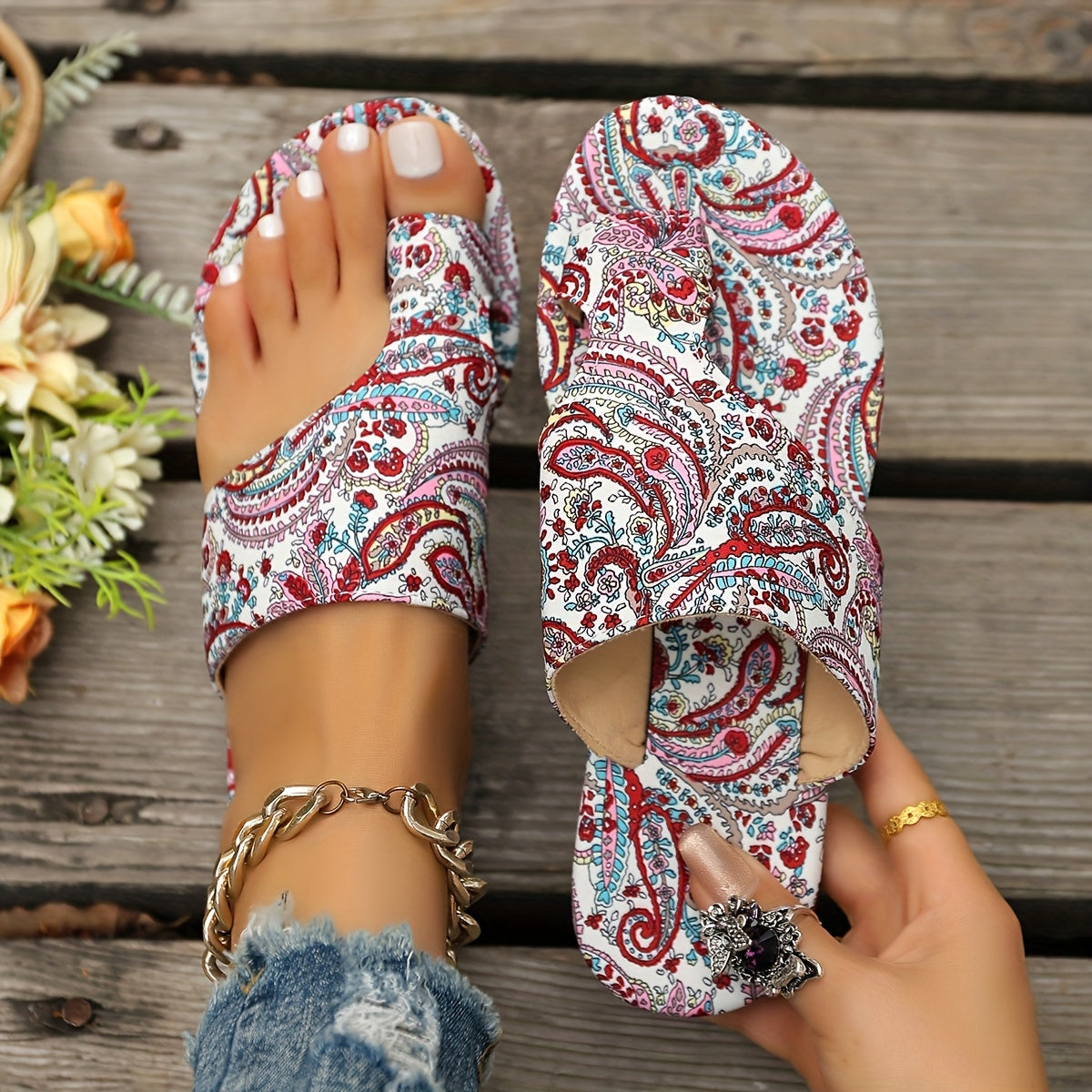 Women's bohemian Floral Pattern Slippers Sandals