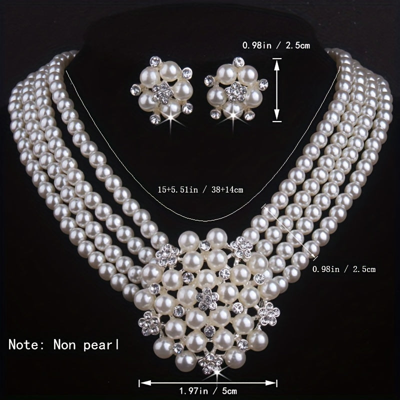 [Atmospheric Flower Necklace] 4-row Bead Necklace with a pair of earrings set