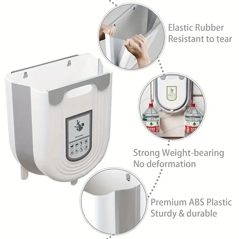Wall-Mounted Trash Can with Self-Adhesive Hooks