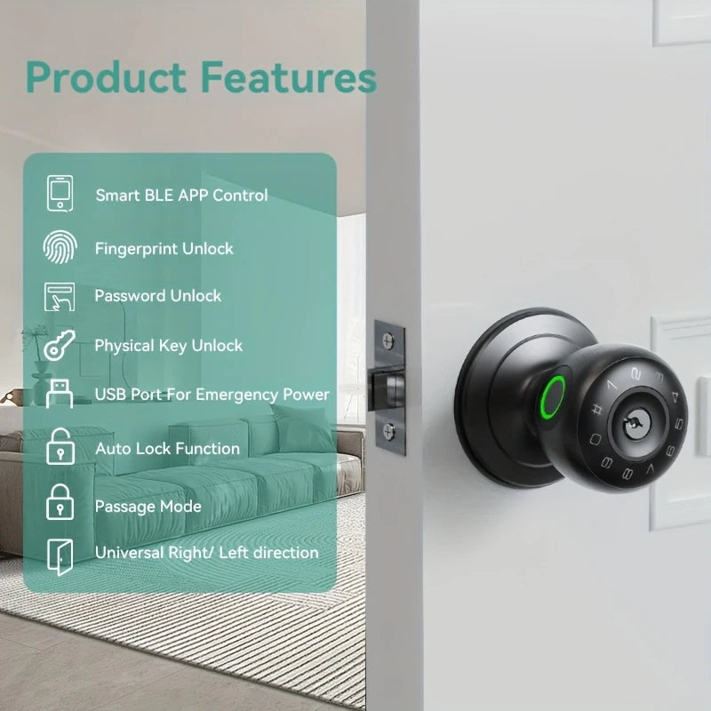 Smart Door Lock Handle with Voice Announcement & Wireless