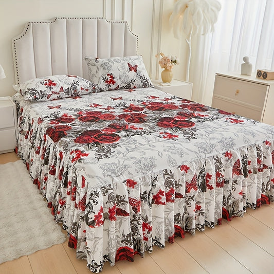 3pcs Printed Bed Skirt Set (Bed Skirt *1 + Pillowcase *2)